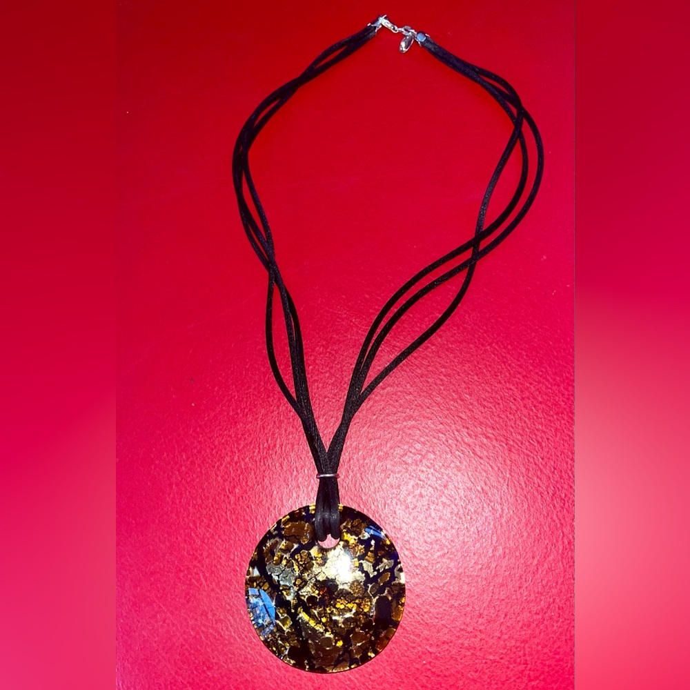 Murano Venetian Glass Pendant, Sterling 925 Millefiori With Silk Cord By Dyadema
